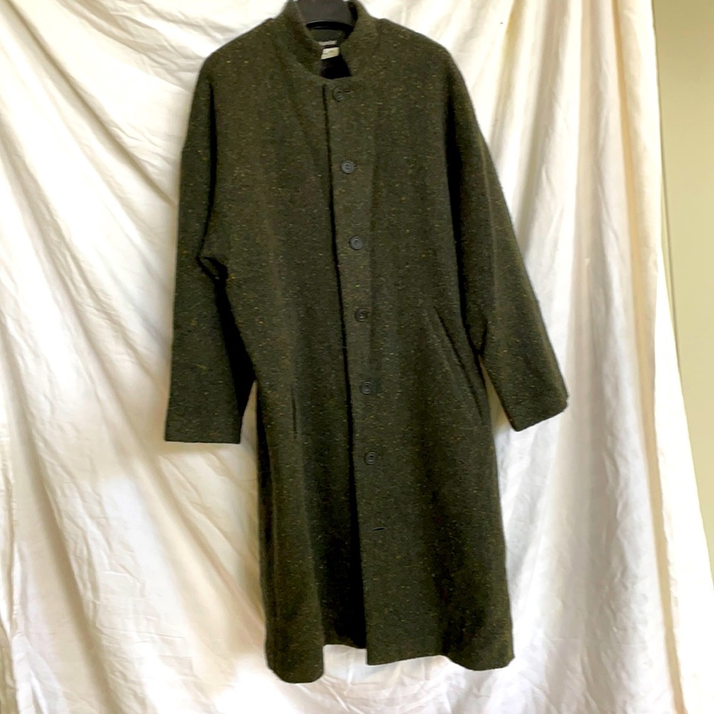 Eskandar forest green long wool coat, size 1